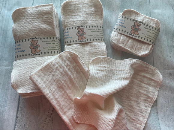 MamaBear Large Organic Unbleached Cotton Birdseye Reusable Cloth Wipes, Napkins Unpaper - Set of 10
