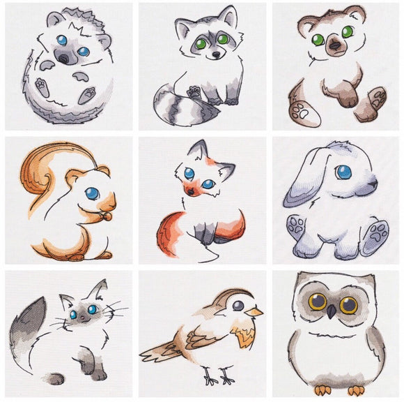 MamaBear Embroidered Quick Dry Newborn/Preemie Diaper Cover, AIO, AI2 - Fluffy Big-Eyed Animals