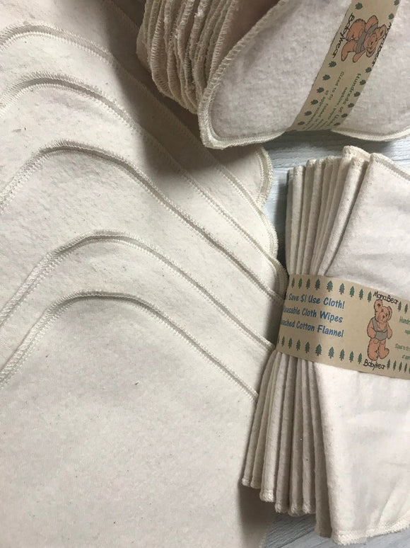 MamaBear Large Organic Unbleached Cotton Flannel Reusable Cloth Wipes, Napkins Unpaper - Set of 10