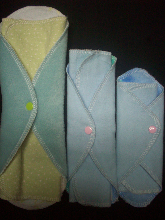 Starter Set MamaBear LadyWear Quick-Dry cloth menstrual pads - Heavy, Medium & Light Flow