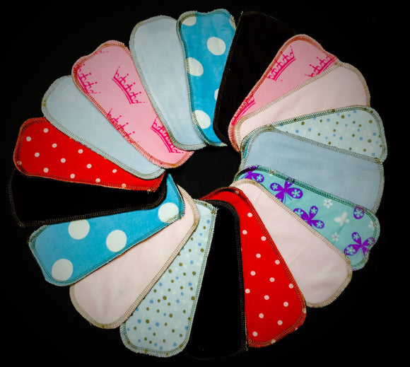 Set of 10 LadyWear Quick-Dry cloth menstrual pads - Dailywear Wingless Pantiliners - COTTON VELOUR